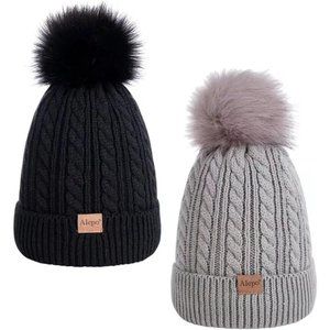 Kids Winter Beanie Children's Warm Fleece Lined Knit Thick Ski Cap with Pom